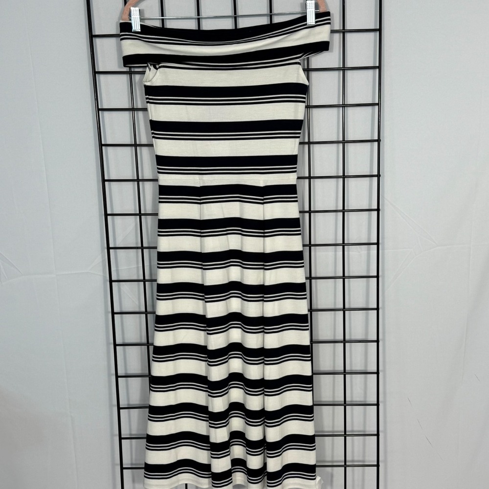 Derek Lam 10 Crosby Dress Womens XS White Blue Off Shoulder Fit & Flare NWT